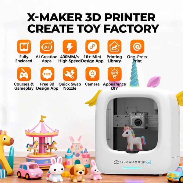 AOSEED X-MAKER JOY AI+ V4.0 gyerek 3D nyomtató, zárt ház, 120×120×120mm, 260℃ fúvóka, 300mm/s, Wi-Fi, App vezérlés