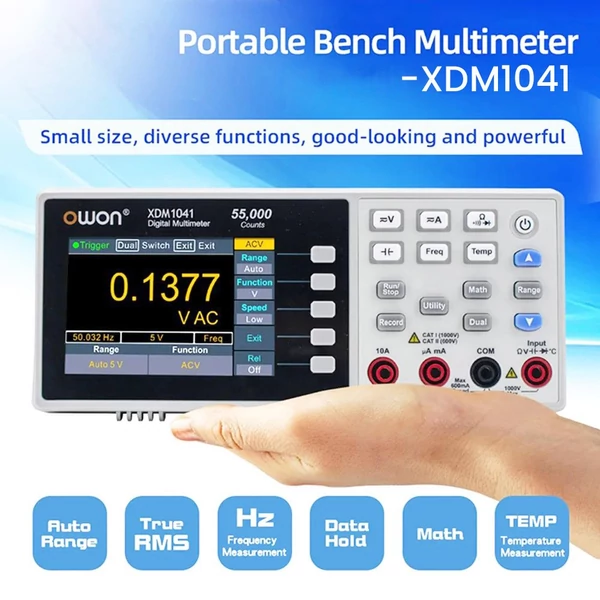 OWON XDM1041 digitális multiméter, 55000 számlálás, True RMS, nagy pontosság, 3.5" TFT LCD kijelző