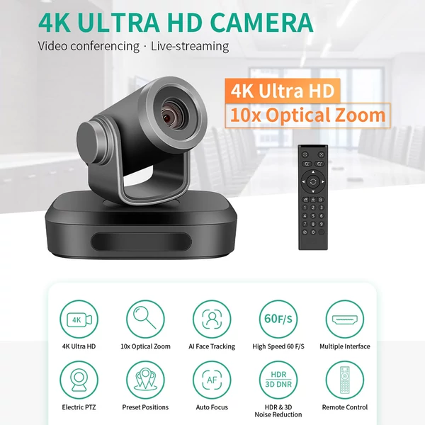GUCEE G07-4K10X Plus konferencia webkamera – 4K Ultra HD, 10x optikai zoom, autofókusz, HDR és 3D zajcsökkentés