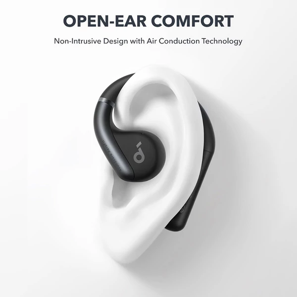 Anker Soundcore AeroFit nyitott fülhallgató, ergonomikus fülkampóval, IPX7 vízálló, alkalmazásvezérlés, akár 42 óra lejátszás - fekete
