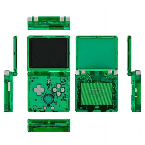ANBERNIC RG35XXSP hordozható játékkonzol, 32GB, 30+ emulátor, 3.5” IPS kijelző, HDMI, 8h üzemidő, 5G WiFi, Bluetooth, streamelés - áttetsző zöld