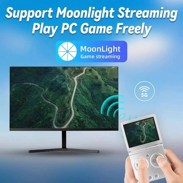 ANBERNIC RG35XXSP hordozható játékkonzol, 32GB, 30+ emulátor, 3.5” IPS kijelző, HDMI, 8h üzemidő, 5G WiFi, Bluetooth, streamelés - áttetsző zöld