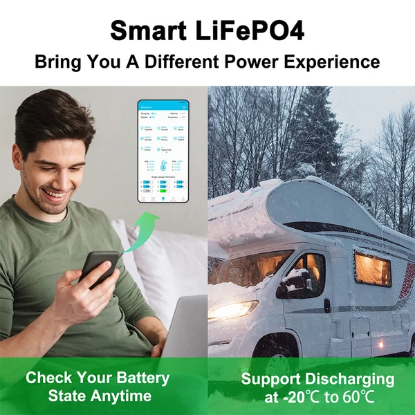 LANPWR 24V 100Ah LiFePO4 akkumulátor Bluetooth 5.0-val, 2560Wh kapacitással, 4000+ ciklussal és beépített 100A BMS-sel