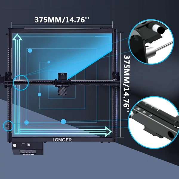 LONGER RAY5 20W lézergravírozó + gravírozó asztal + forgatóhenger