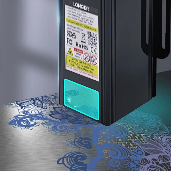 LONGER RAY5 20W lézergravírozó + gravírozó asztal + forgatóhenger