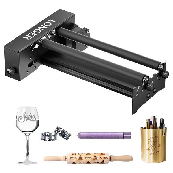 LONGER RAY5 20W lézergravírozó + gravírozó asztal + forgatóhenger