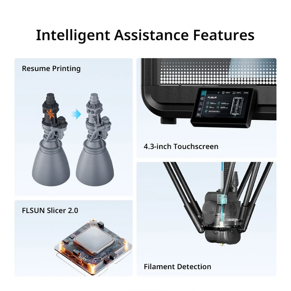 FLSUN T1 Pro 1000mm/s Ultragyors Delta 3D nyomtató, 260×260×330mm, CPAP turbó ventilátor, AI érzékelés, 300℃ magas hőfokú hotend