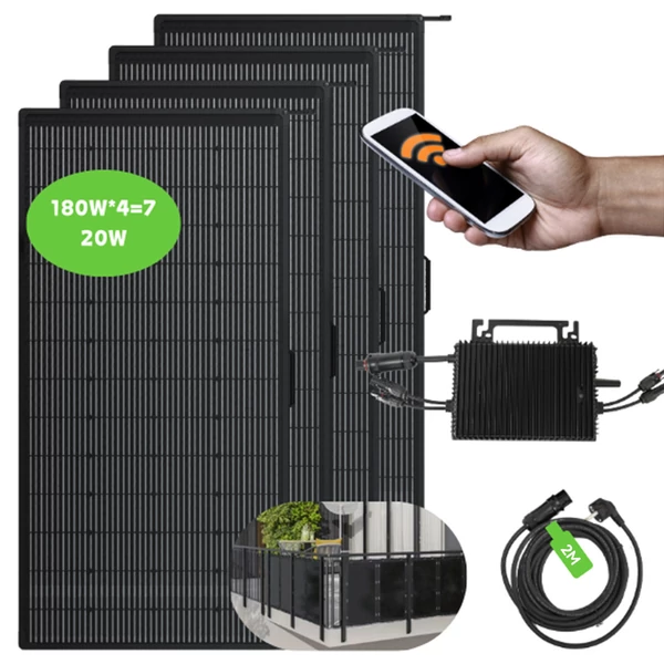 LANPWR 800W erkély napelem rendszer: 800W mikroinverter + 4×180W hajlékony napelem panel