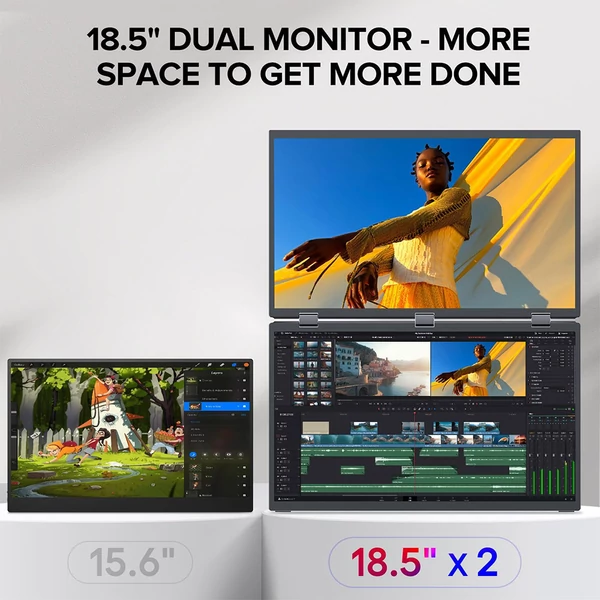 UPERFECT Delta Max 18,5" hordozható dupla kijelző, Full HD IPS, 100Hz, 100% sRGB, hangszóró, 360° állvány, laptop/PC/konzol bővítő
