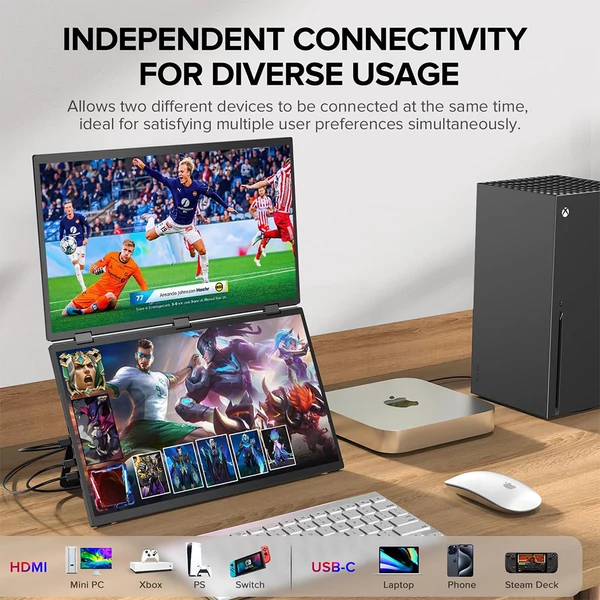 UPERFECT Delta Max 18,5" hordozható dupla kijelző, Full HD IPS, 100Hz, 100% sRGB, hangszóró, 360° állvány, laptop/PC/konzol bővítő