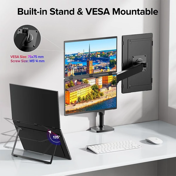UPERFECT Delta Max 18,5" hordozható dupla kijelző, Full HD IPS, 100Hz, 100% sRGB, hangszóró, 360° állvány, laptop/PC/konzol bővítő