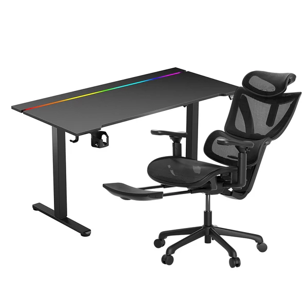 ACGAM CG-5245M Ergonomikus Irodai Szék + 140x68cm Magasságban Állítható Elektromos Íróasztal