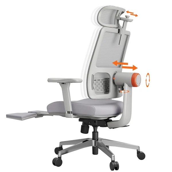 NEWTRAL MagicH-GPro ergonomikus szék lábtartóval és levehető munkaasztallal, szürke