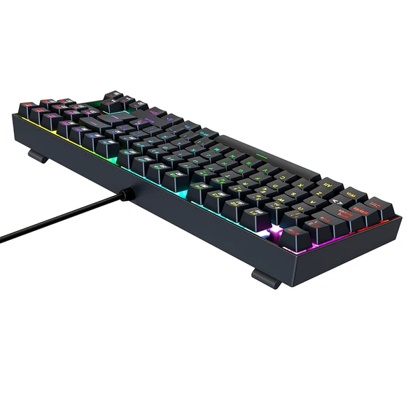 Redragon K552P-KR-ES mechanikus gamer billentyűzet – spanyol kiosztás, 87 gomb, RGB, kék kapcsoló, USB, PC-hez, laptophoz – fekete