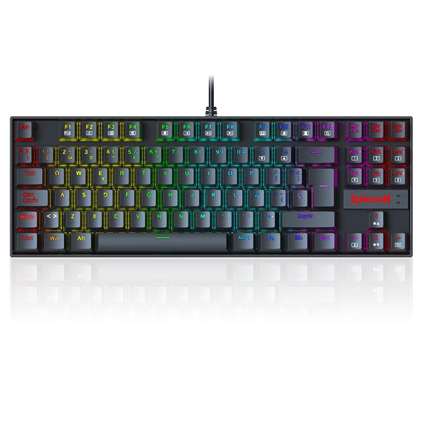 Redragon K552P-KR-ES mechanikus gamer billentyűzet – spanyol kiosztás, 87 gomb, RGB, kék kapcsoló, USB, PC-hez, laptophoz – fekete