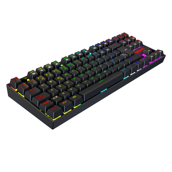 Redragon K552P-KR-ES mechanikus gamer billentyűzet – spanyol kiosztás, 87 gomb, RGB, kék kapcsoló, USB, PC-hez, laptophoz – fekete