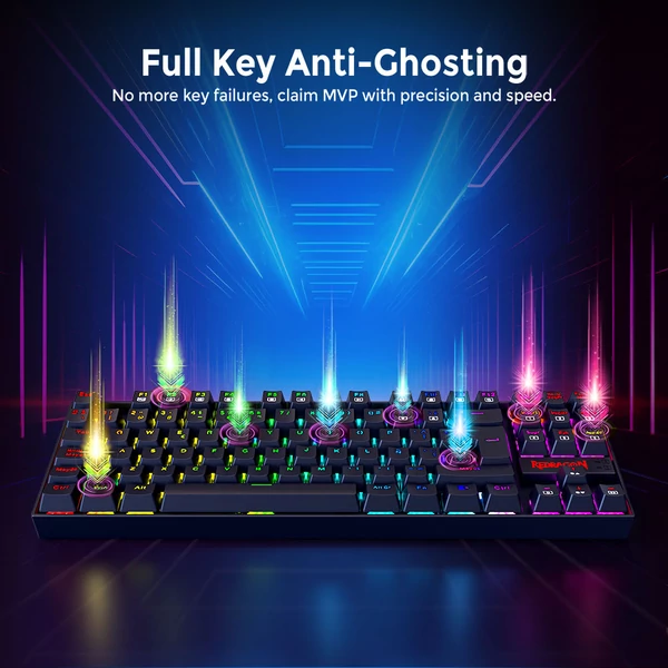 Redragon K552P-KR-ES mechanikus gamer billentyűzet – spanyol kiosztás, 87 gomb, RGB, kék kapcsoló, USB, PC-hez, laptophoz – fekete