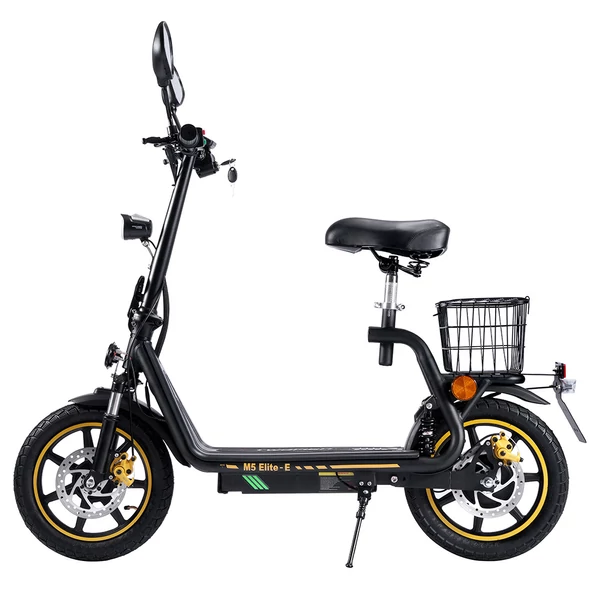 TWOFISH M5 Elite-E EEC elektromos roller üléssel és kosárral, 500W motor, 48V 13Ah akku, 40km/h, 30km hatótáv - Fekete