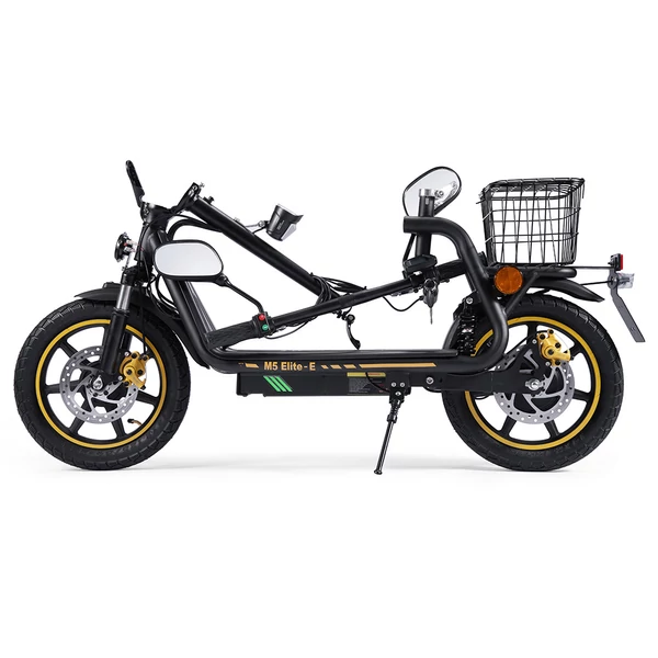 TWOFISH M5 Elite-E EEC elektromos roller üléssel és kosárral, 500W motor, 48V 13Ah akku, 40km/h, 30km hatótáv - Fekete
