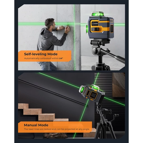 CIGMAN CM-S01 12-vonalas önszintező lézeres szintező – App vezérlés, 3x360°, fokozatmentes fényerő, 30h üzemidő, IP54 vízálló