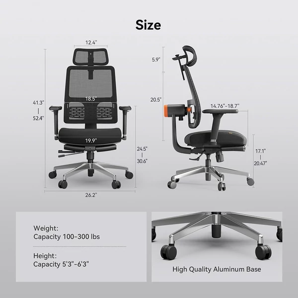 NEWTRAL MagicH-BPro ergonomikus szék lábtartóval és levehető asztallappal - fekete