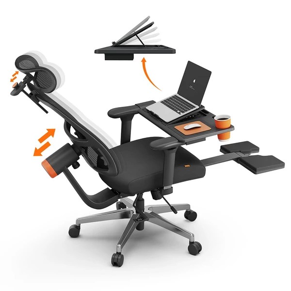 NEWTRAL MagicH-BPro ergonomikus szék lábtartóval és levehető asztallappal - fekete