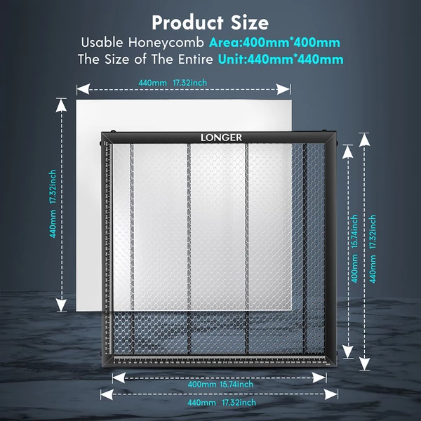 LONGER Lézerágy 440×440×22 mm – precíziós munkalap lézervágókhoz