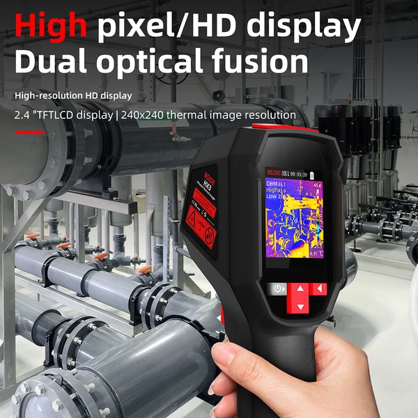 BSIDE HX3 infravörös hőkamera, 2.4" TFT LCD kijelző, 240x240 felbontás, -20°C–550°C hőtartomány, otthoni ellenőrzéshez, HVAC és elektromos rendszerekhez