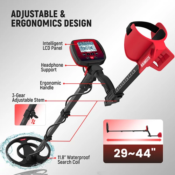 KAIWEETS EXPLORER X I fémkereső – 6 üzemmód, állítható nyél, vízálló IP68 tekercs, LCD kijelző