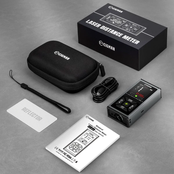 CIGMAN CD-60G kétoldalas zöld lézeres távolságmérő 120m-ig, több mértékegységgel, újratölthető 850mAh akkumulátorral