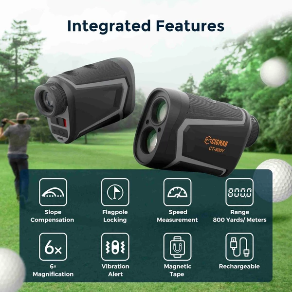 CIGMAN CT-800Y 800 m Golf Távmérő – 6x nagyítás, zászlórúd-zár, mágneses pánt, USB-s újratölthető