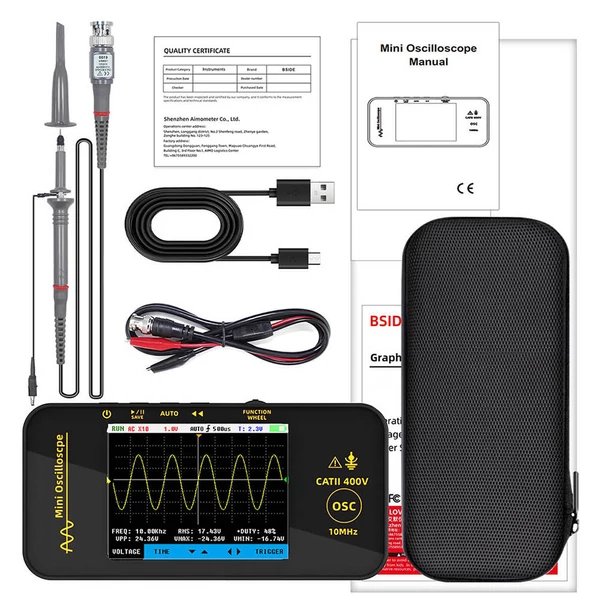 BSIDE OT3 digitális oszcilloszkóp 3,2" színes kijelzővel, 10 MHz sávszélességgel, 48 MSa/s mintavételezéssel, akkumulátoros, autószereléshez és szervizmunkákhoz
