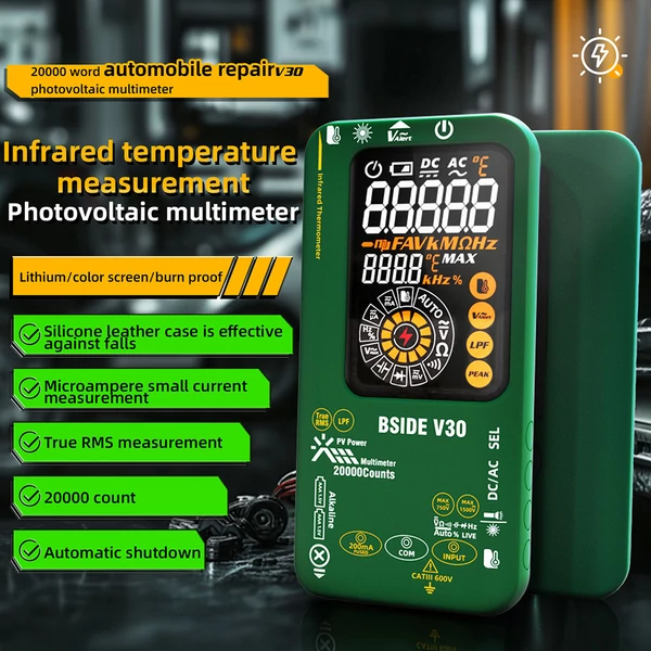 BSIDE V30 fotovoltaikus multiméter, 1500V magas feszültség, TRMS, 20000 számlálás, LCD, DC teszt, infrás hőmérés, elektronikai karbantartás