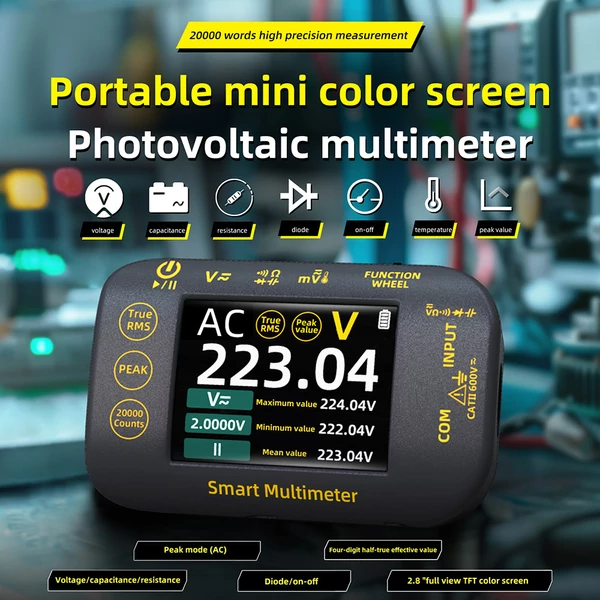 BSIDE S40 digitális napelem multiméter, 2.8'' színes kijelző, nagy pontosság, 1000V, villanyszereléshez