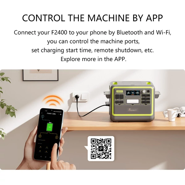 FOSSiBOT F2400 hordozható erőmű, 2048Wh LiFePO4 akkumulátor, 2400W napenergia generátor, gyors töltés, tiszta szinusz hullám