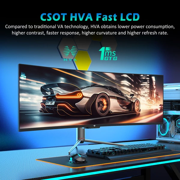 TITAN ARMY C49SHC 49” ívelt gaming monitor, 144Hz, 32:9 ultraszéles, 3840×1080, USB-C, HDMI, PBP/PIP, Adaptive-Sync, 65W töltés