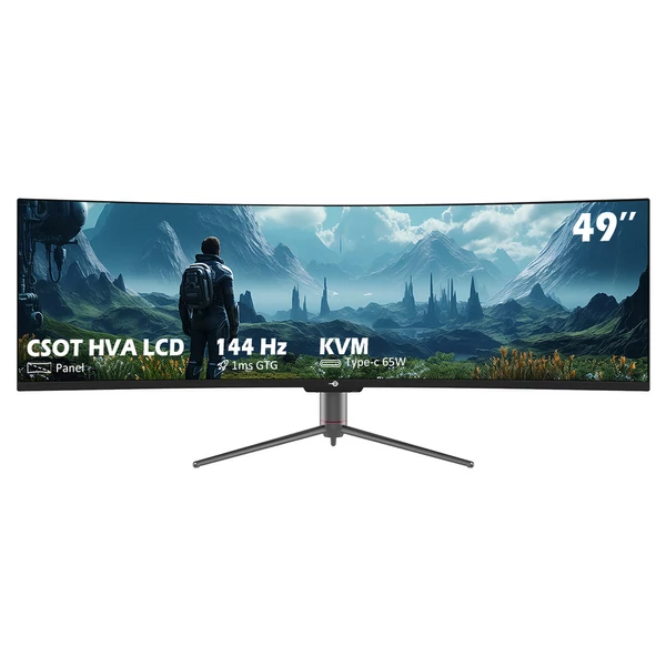 TITAN ARMY C49SHC 49” ívelt gaming monitor, 144Hz, 32:9 ultraszéles, 3840×1080, USB-C, HDMI, PBP/PIP, Adaptive-Sync, 65W töltés