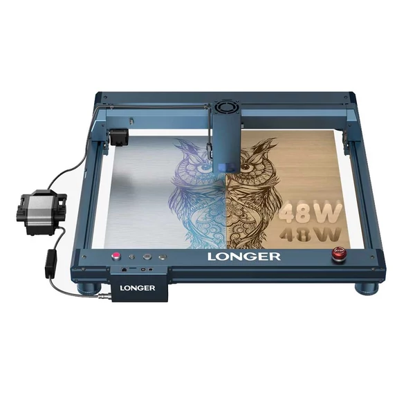 Longer Laser B1 44W-48W lézer gravírozó és vágó, 36000 mm/perc, 40 mm hársfa / 50 mm akril vágás, légszivattyú, 8 biztonsági védelem, 450x440 mm