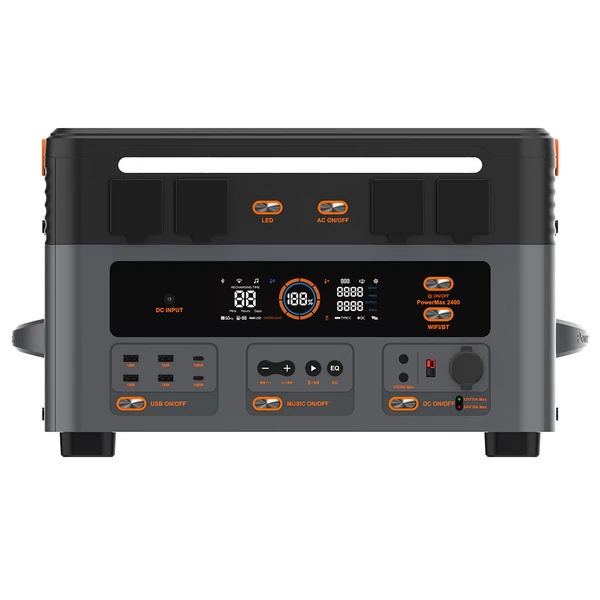 Blackview OSCAL PowerMax 2400 hordozható erőmű, 1872–20592Wh LiFePO4 akkumulátor, 2400W napelemes generátor, gyors töltés, LED, UPS, Bluetooth hangszóró