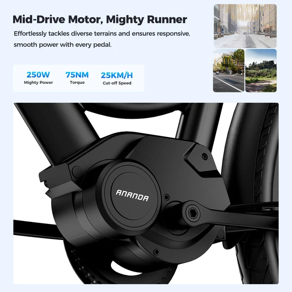 Foride Urbano 2 elektromos kerékpár, 250W középmotor, 36V 13Ah akkumulátor, hidraulikus tárcsafék, Shimano 7 sebesség