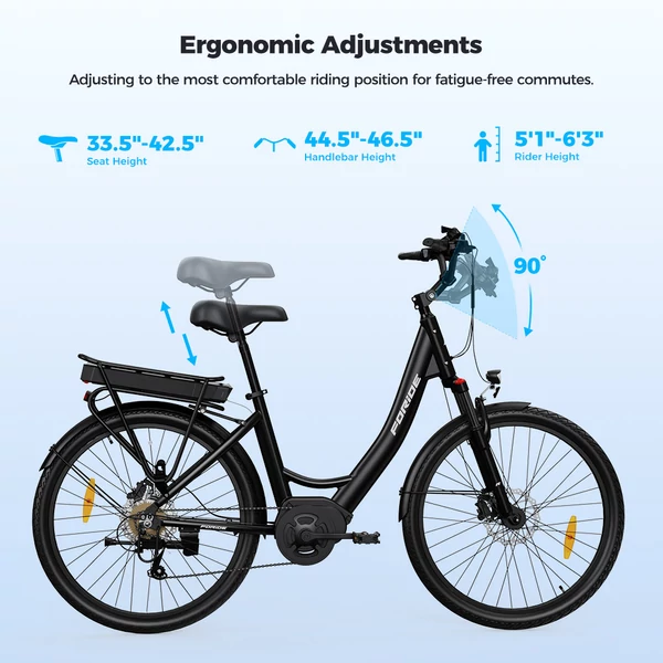 Foride Urbano 2 elektromos kerékpár, 250W középmotor, 36V 13Ah akkumulátor, hidraulikus tárcsafék, Shimano 7 sebesség