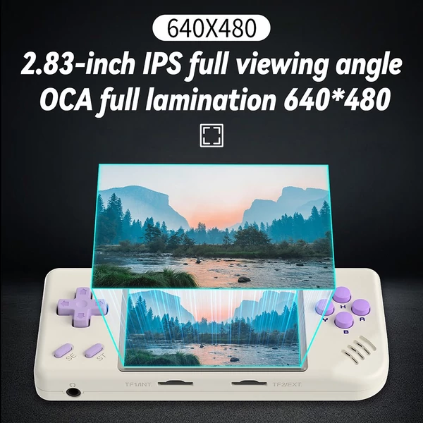 ANBERNIC RG28XX játékkonzol, 2.83" IPS kijelző, 32GB+128GB, 10000+ játék, HDMI kimenet, 8 órás játékidő - bézs-fehér