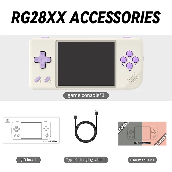 ANBERNIC RG28XX játékkonzol, 2.83" IPS kijelző, 32GB+128GB, 10000+ játék, HDMI kimenet, 8 órás játékidő - bézs-fehér