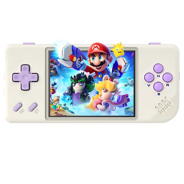 ANBERNIC RG28XX játékkonzol, 2.83" IPS kijelző, 32GB+128GB, 10000+ játék, HDMI kimenet, 8 órás játékidő - bézs-fehér