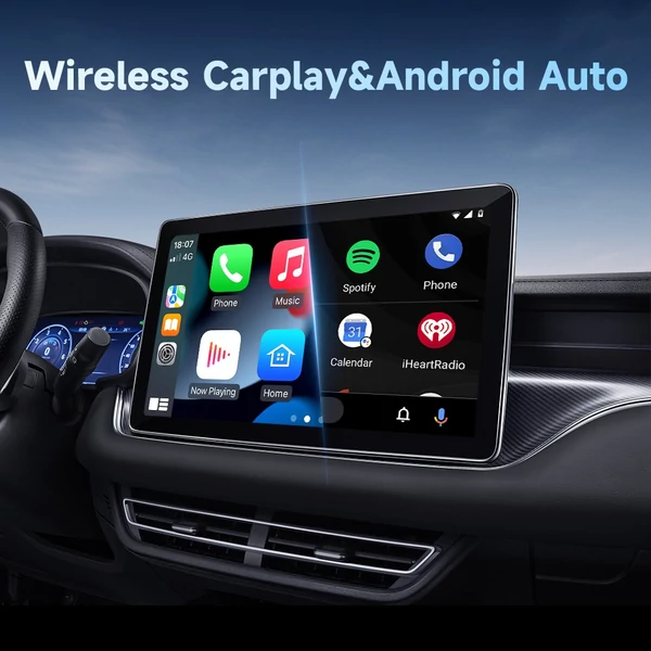 AB051E vezeték nélküli CarPlay adapter – Plug & Play Android Auto Box, osztott képernyő, hangvezérlés, Bluetooth 5.2 és WiFi 4 támogatással