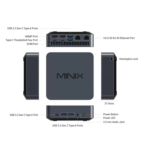 MINIX NGC N713 Mini PC, Intel Core i7-13620H, 32GB RAM, 1TB SSD, 4K kijelző támogatás, WiFi 6, Bluetooth 5.2, üzleti mini számítógép