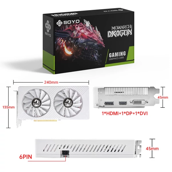 SOYO AMD Radeon RX580 videokártya, 8GB GDDR5, 256bit, HDMI+DP+DVI, dupla ventilátor, PC gamer grafikus kártya