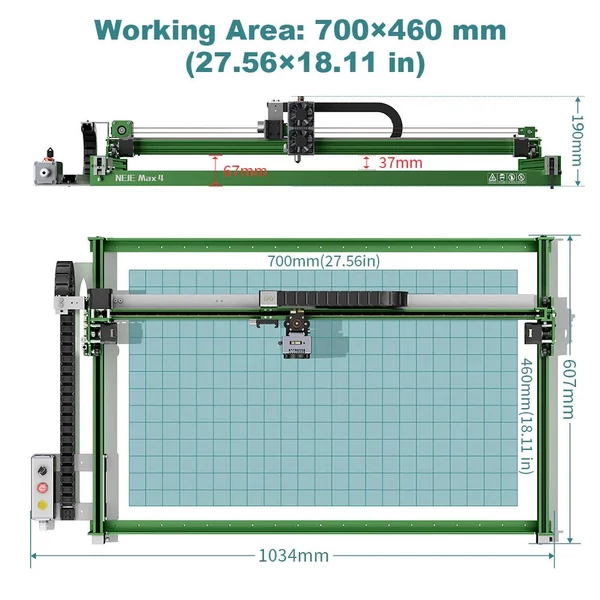 NEJE Max4 V2 E80 20W lézergravírozó és vágógép, motoros Z-tengely, 1000 mm/s sebesség, 750×460 mm munkaterület  