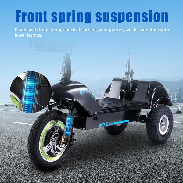 TWOFISH TF03 elektromos roller levehető üléssel, 350W motorral, 48V 15Ah akkuval, 28 km/h, 30 km hatótáv, tárcsafék, rugós első felfüggesztés - kék 