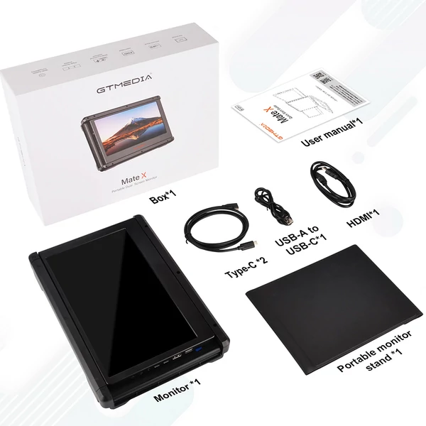 Laptophoz hordozható dupla kijelzős GTMEDIA MATE X monitor, 11.6" Full HD IPS, Type-C/HDMI csatlakozókkal
